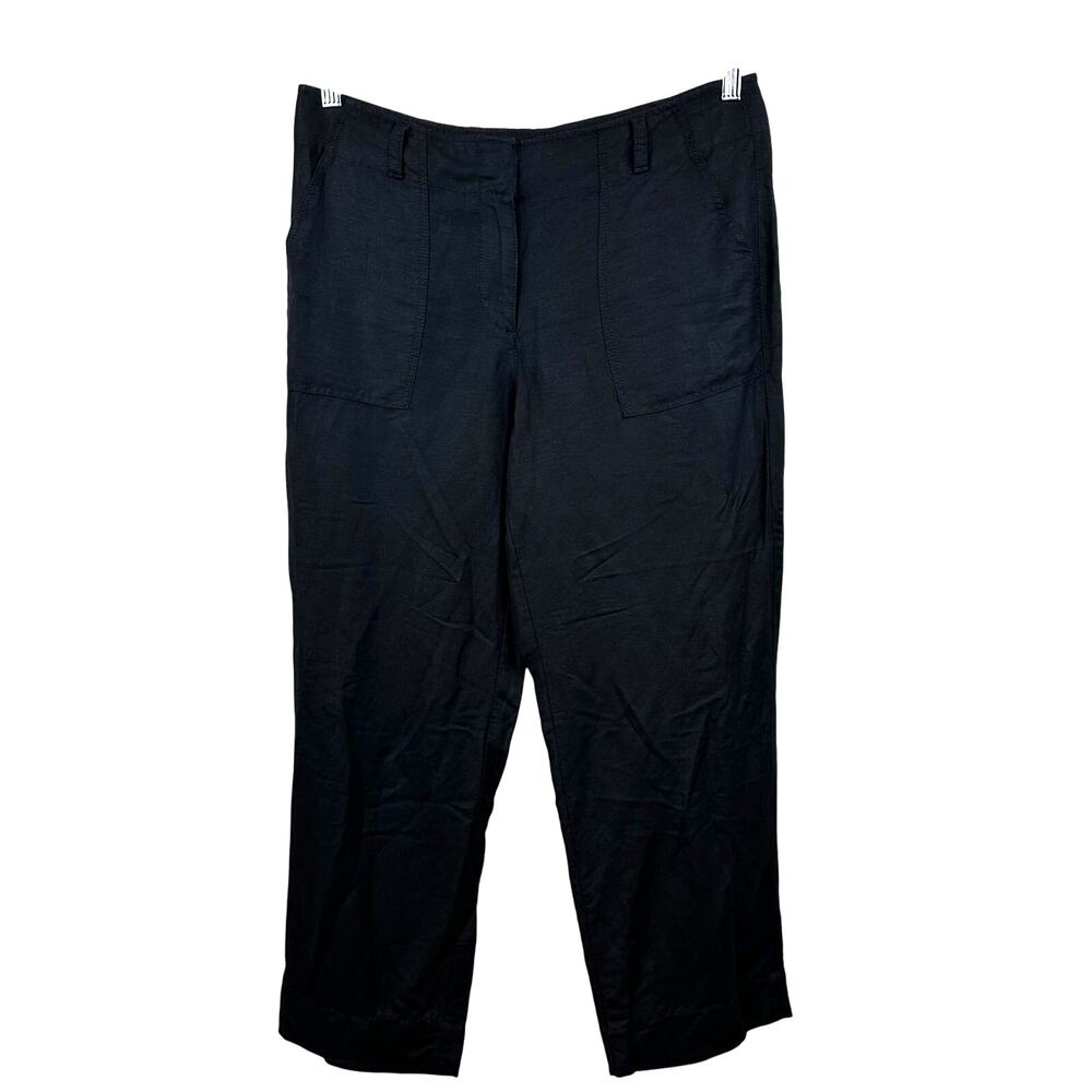 Loft Linen Blend Trouser Pant Cropped Black Women's Medium Classic Staple